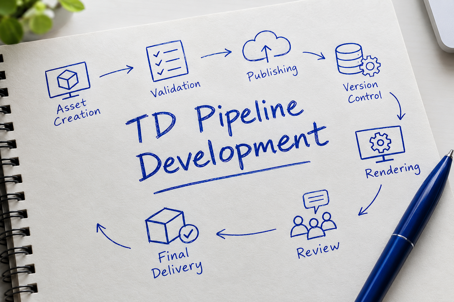TD Pipeline Development workflow written by hand on paper